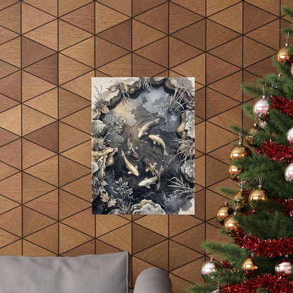 Golden Hour Koi Pond Wall Art Print - Japandi Fukinsei