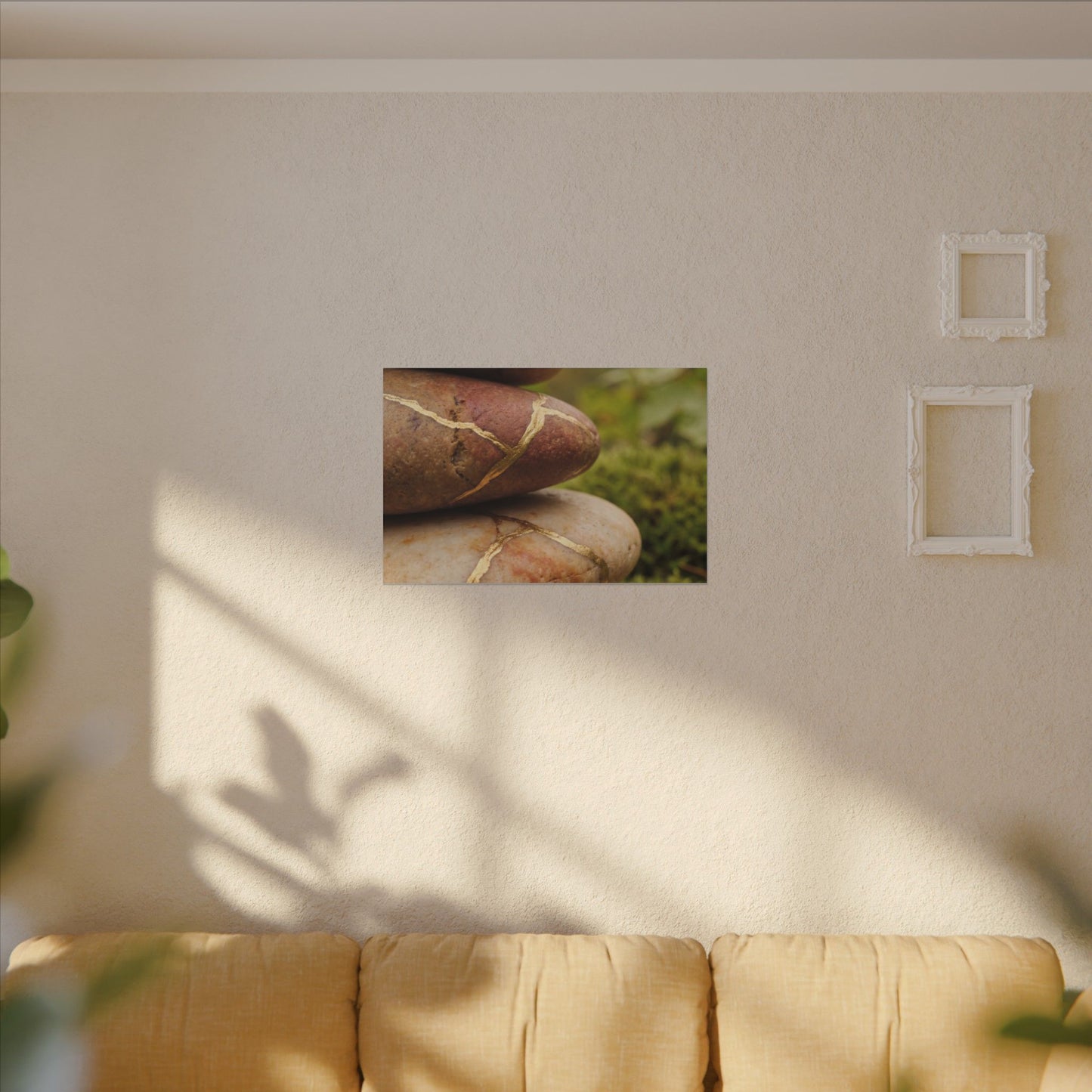 River Stones Summer Canvas Art | Kintsugi Healing Design