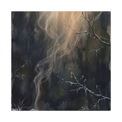 Incense Smoke Winter Canvas Art | Dark Japandi Moody Design