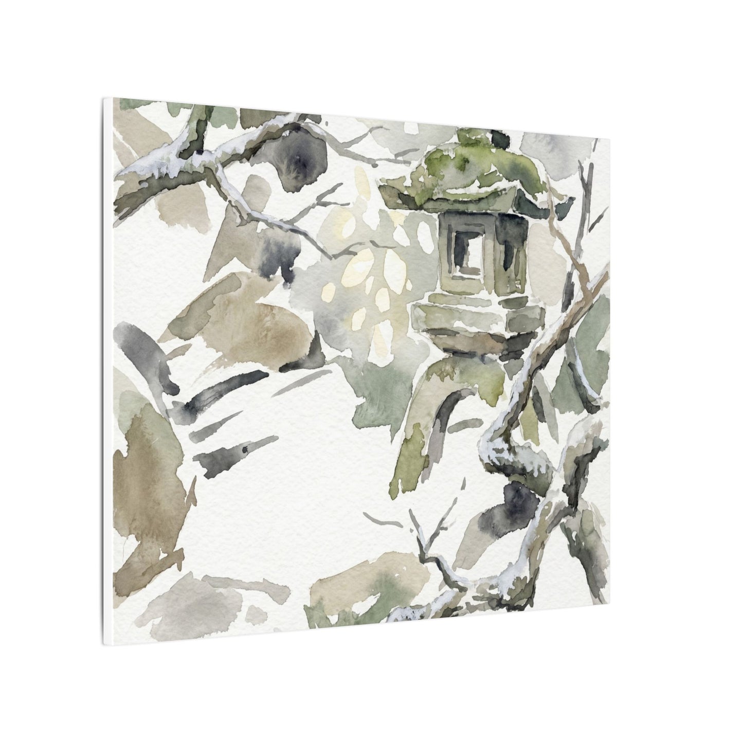 Elegant Stone Lantern Canvas Art - Watercolor Japandi