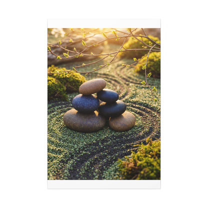 Zen River Stones in Golden Hour | Karesansui Canvas Art