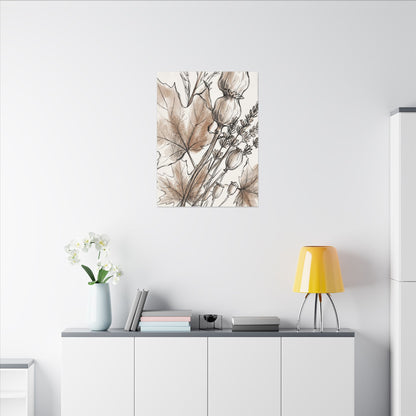 Neutral Dried Flowers Canvas Art - Minimal Line Japandi