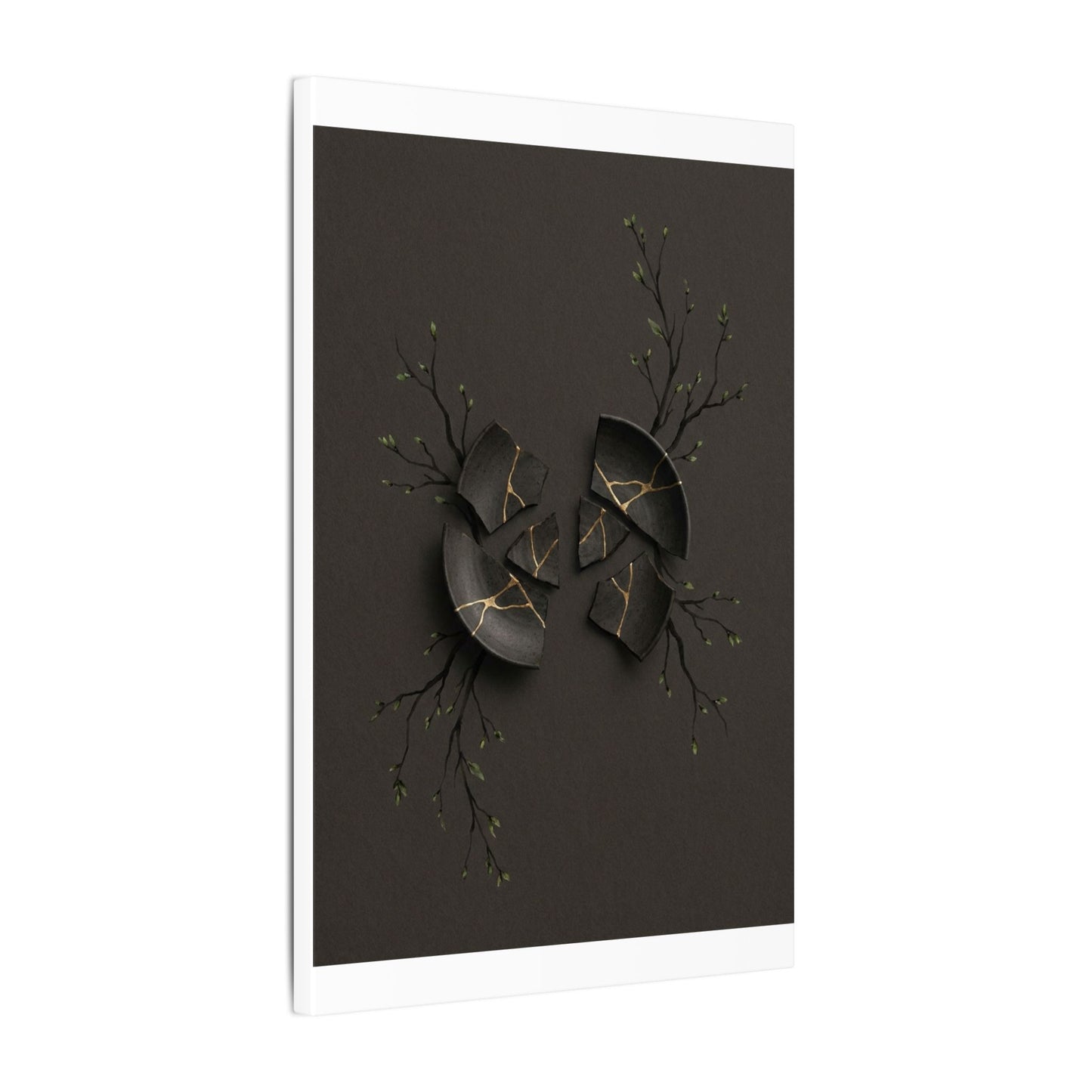 Sophisticated Broken Pottery Canvas Art - Charcoal Ink Dark Japandi