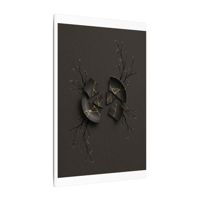 Sophisticated Broken Pottery Canvas Art - Charcoal Ink Dark Japandi