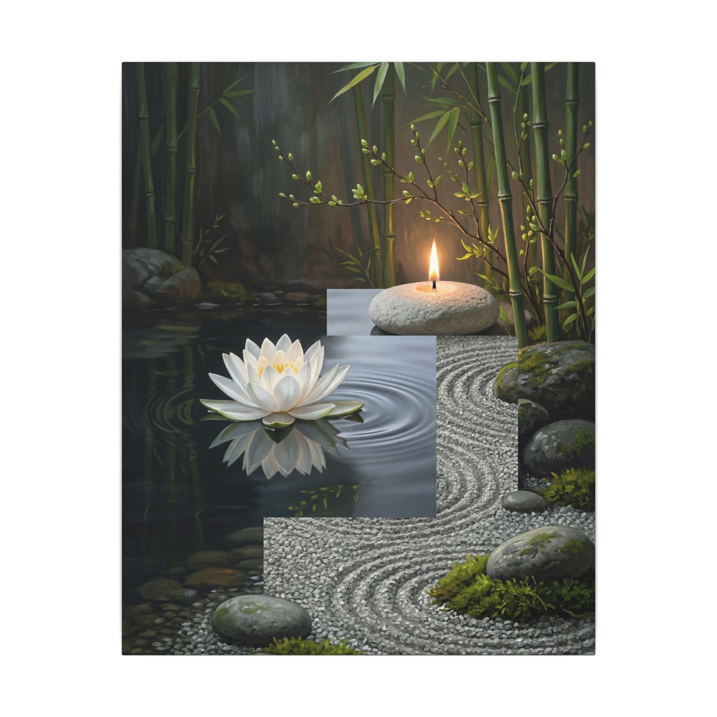 Candlelight Lotus Flower Canvas Art - Zen Kanso