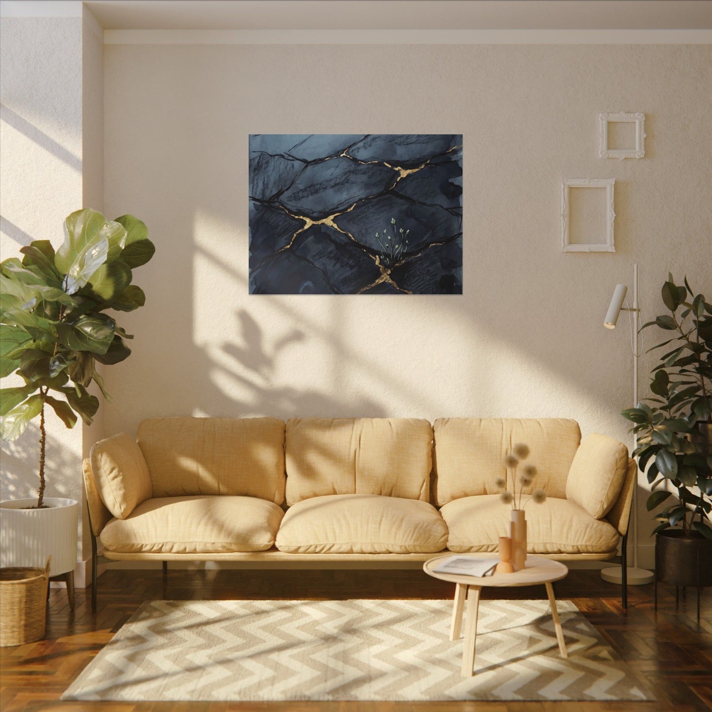 Mono No Aware Cracked Earth Canvas Art - Dark Japandi Charcoal Ink