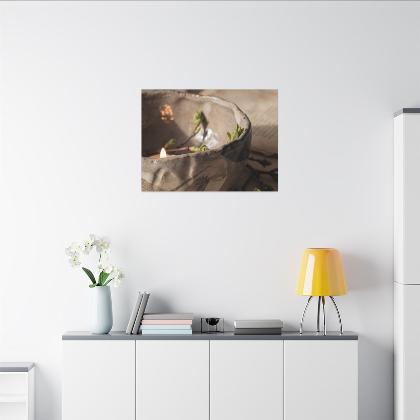 Candlelight Ceramic Bowl Canvas Art - Japandi Ma