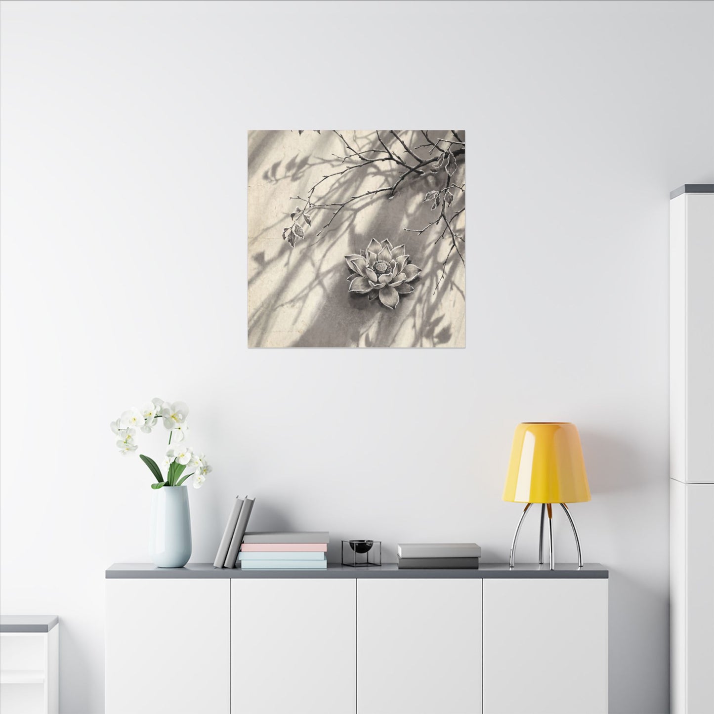 Winter Lotus Flower Sumi E Canvas Art | Contemplative Decor