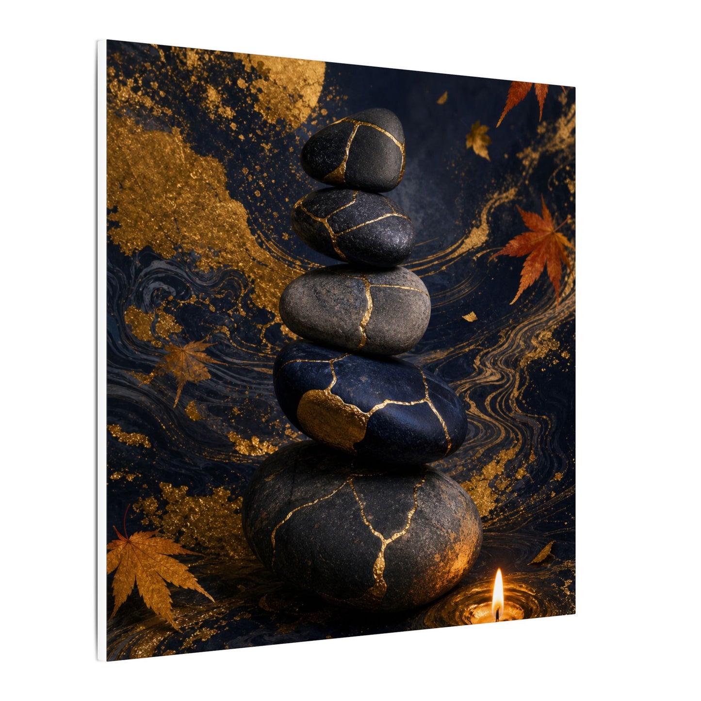 River Stones Autumn Canvas Art | Kintsugi Artful Design