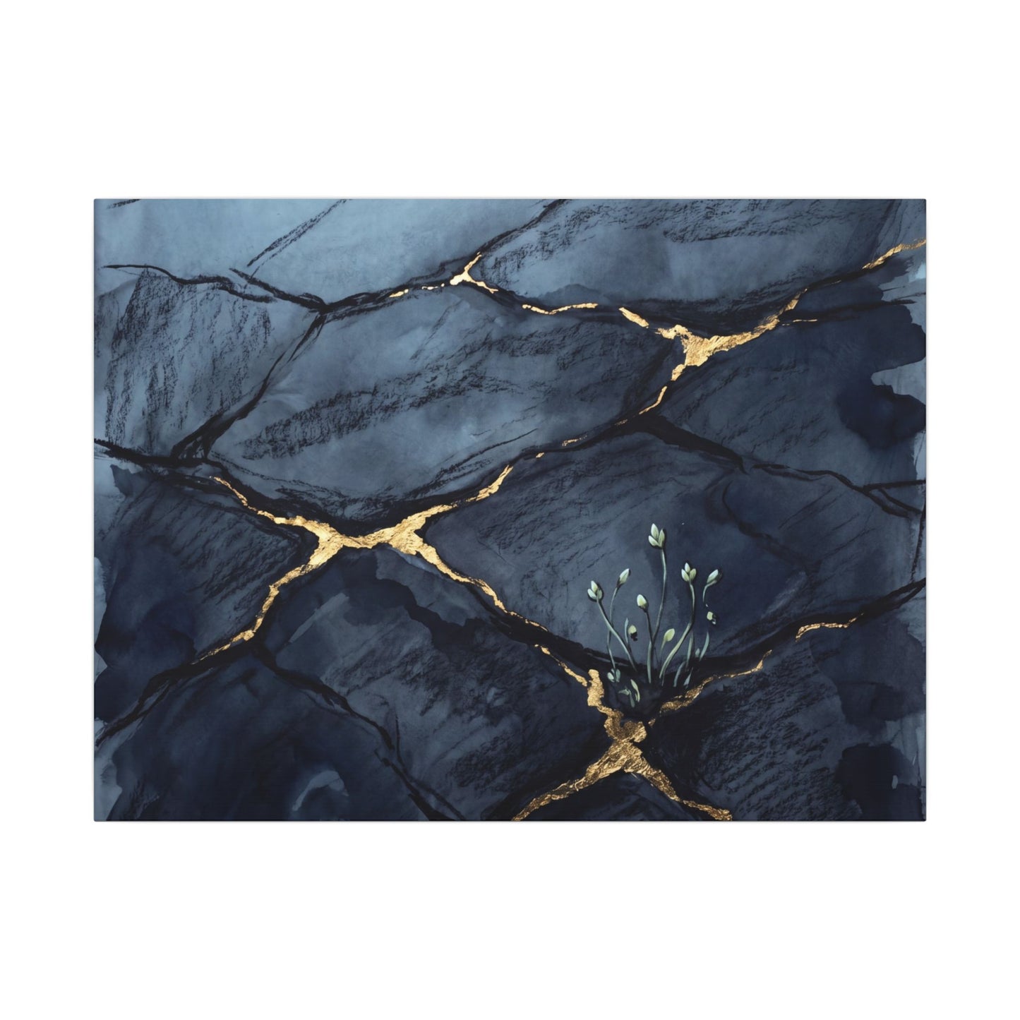 Mono No Aware Cracked Earth Canvas Art - Dark Japandi Charcoal Ink Art Print