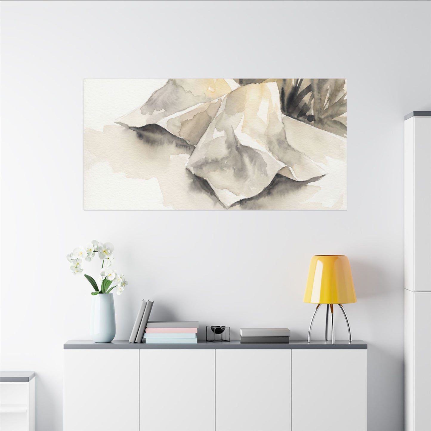 Paper Fold Watercolor Canvas Art | Warm Japandi Art