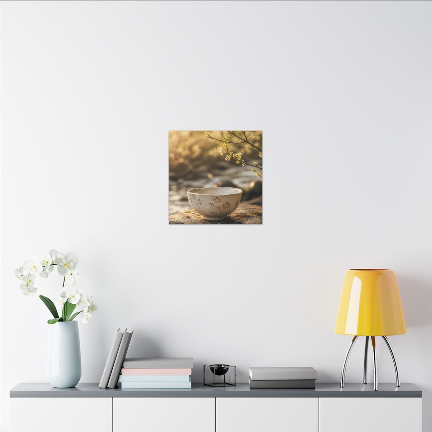 Neutral Ceramic Bowl Canvas Art - Japanese Pattern Japandi