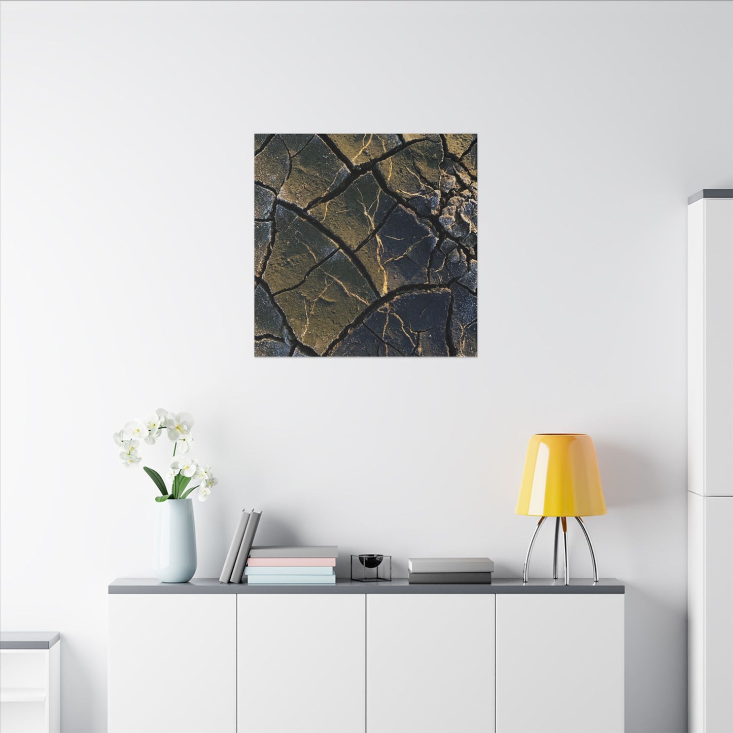 Winter Cracked Earth Moody Minimal Canvas Art | Atmospheric Decor
