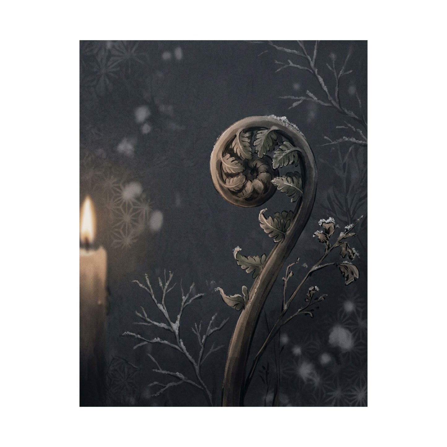 Fern Unfurling Japanese Pattern Wall Art Print | Warm Japandi Art