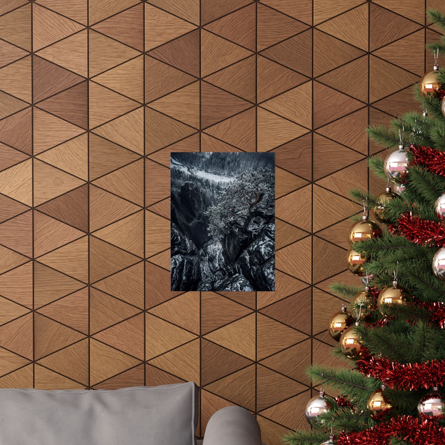 Pine Tree Wall Art Print | Winter Dark Japandi Dark Texture Art