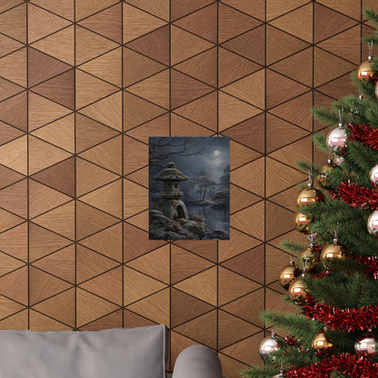 Winter Stone Lantern Japanese Pattern Wall Art Print | Earthy Decor