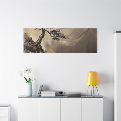 Pine Tree Charcoal Ink Canvas Art | Luxurious Dark Japandi Art