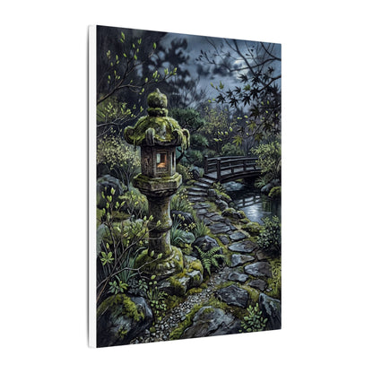 Japandi Stone Lantern in Moonlight | Texture Canvas Art