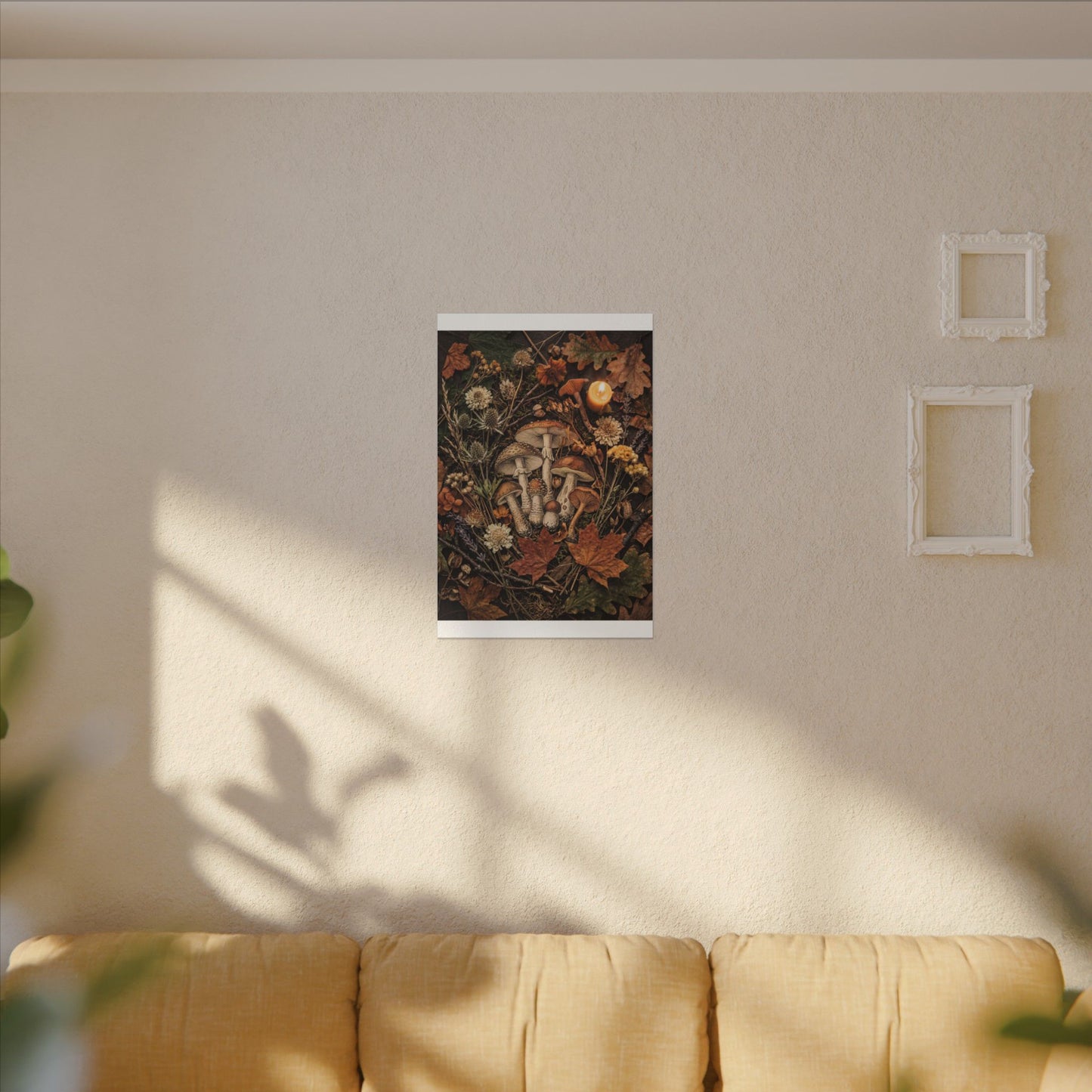Autumn Dried Flowers Mushroom Illustration Canvas Art | Earthy Decor