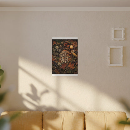 Autumn Dried Flowers Mushroom Illustration Canvas Art | Earthy Decor