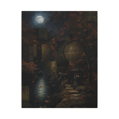 Moonlight Moonlit Garden Canvas Art - Dark Japandi Shibui