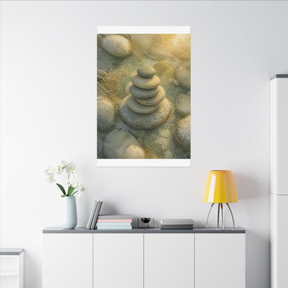 River Stones Watercolor Canvas Art | Elegant Japandi Art