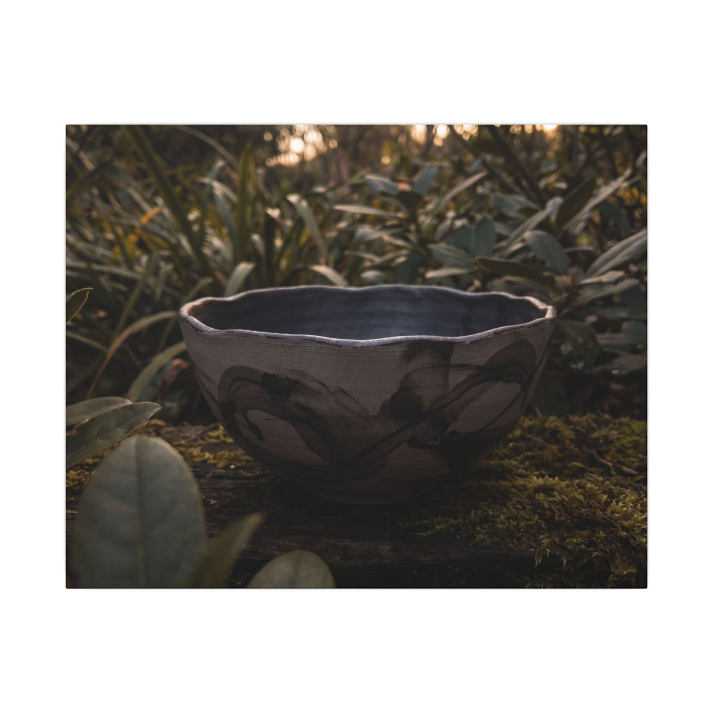 Ceramic Bowl Canvas Art | Summer Dark Japandi Charcoal Ink Art