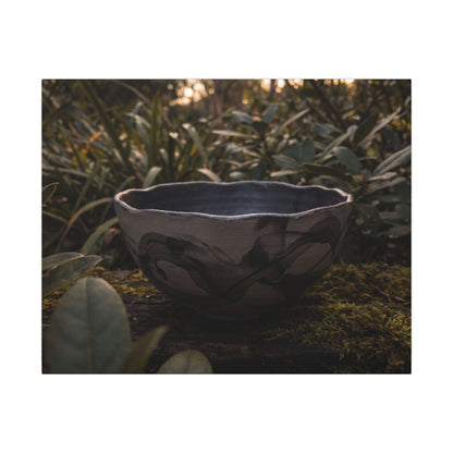 Ceramic Bowl Canvas Art | Summer Dark Japandi Charcoal Ink Art