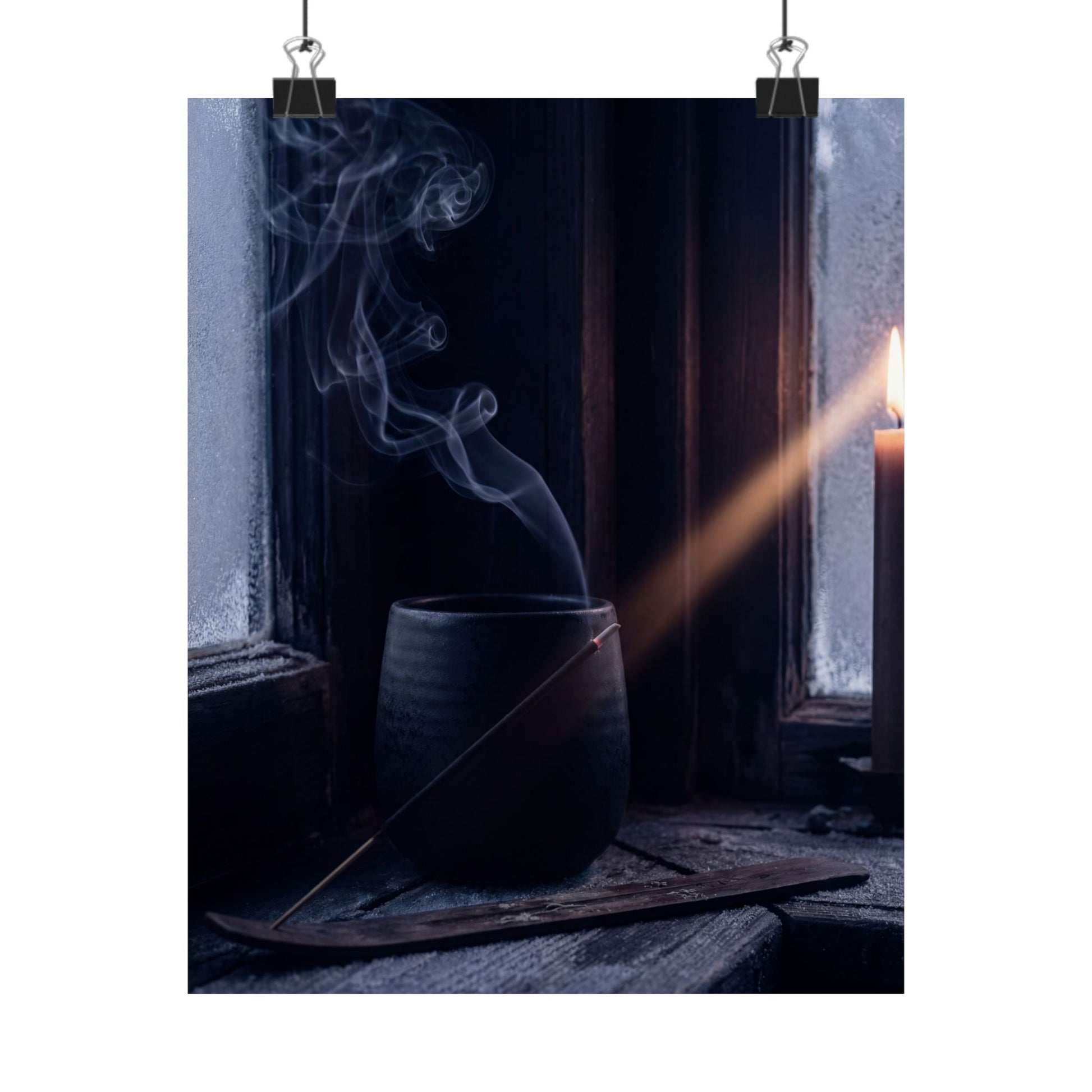 Dark Japandi Incense Smoke in Candlelight | Moody Minimal Wall Art Print Art Print