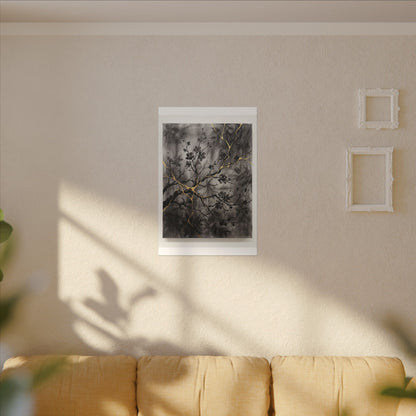 Kanso Cherry Blossom Canvas Art - Kintsugi Crackle Gold