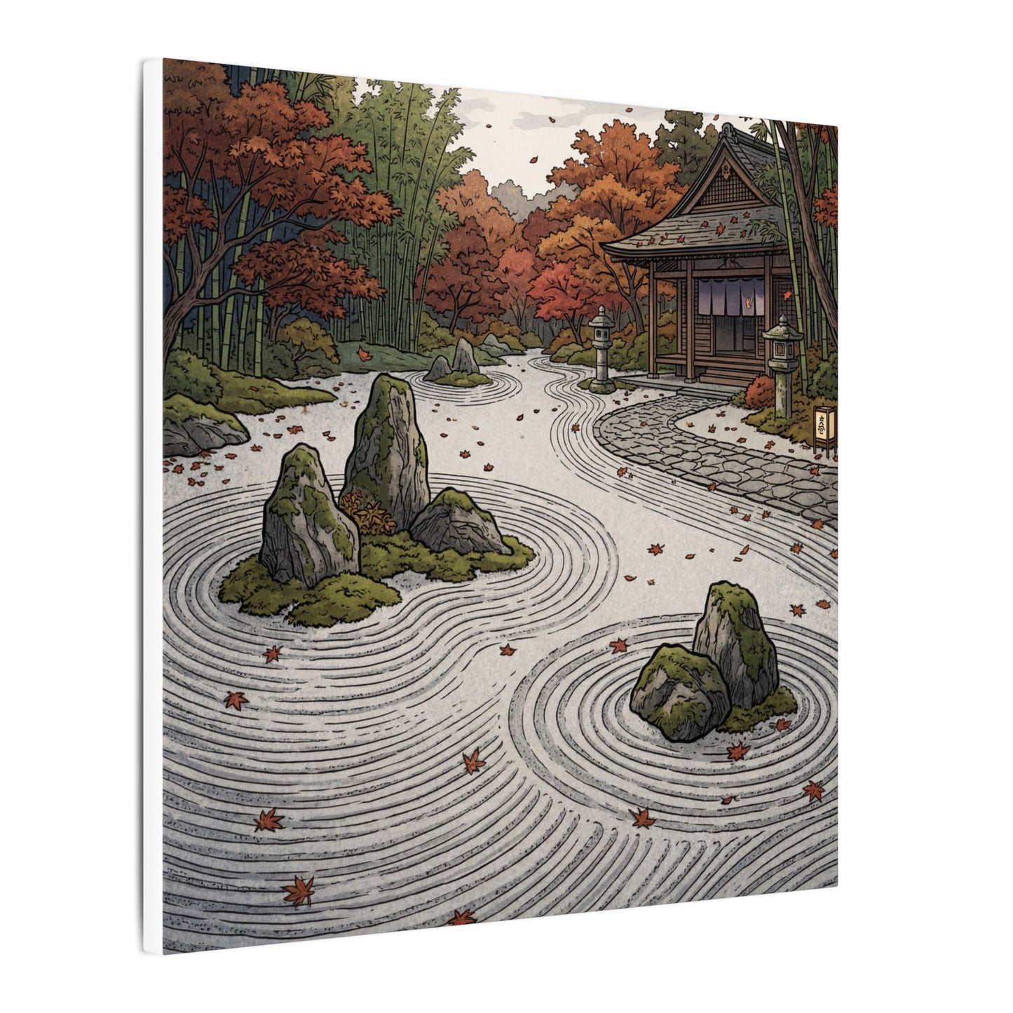 Autumn Rock Garden Ukiyo E Inspired Canvas Art | Peaceful Decor