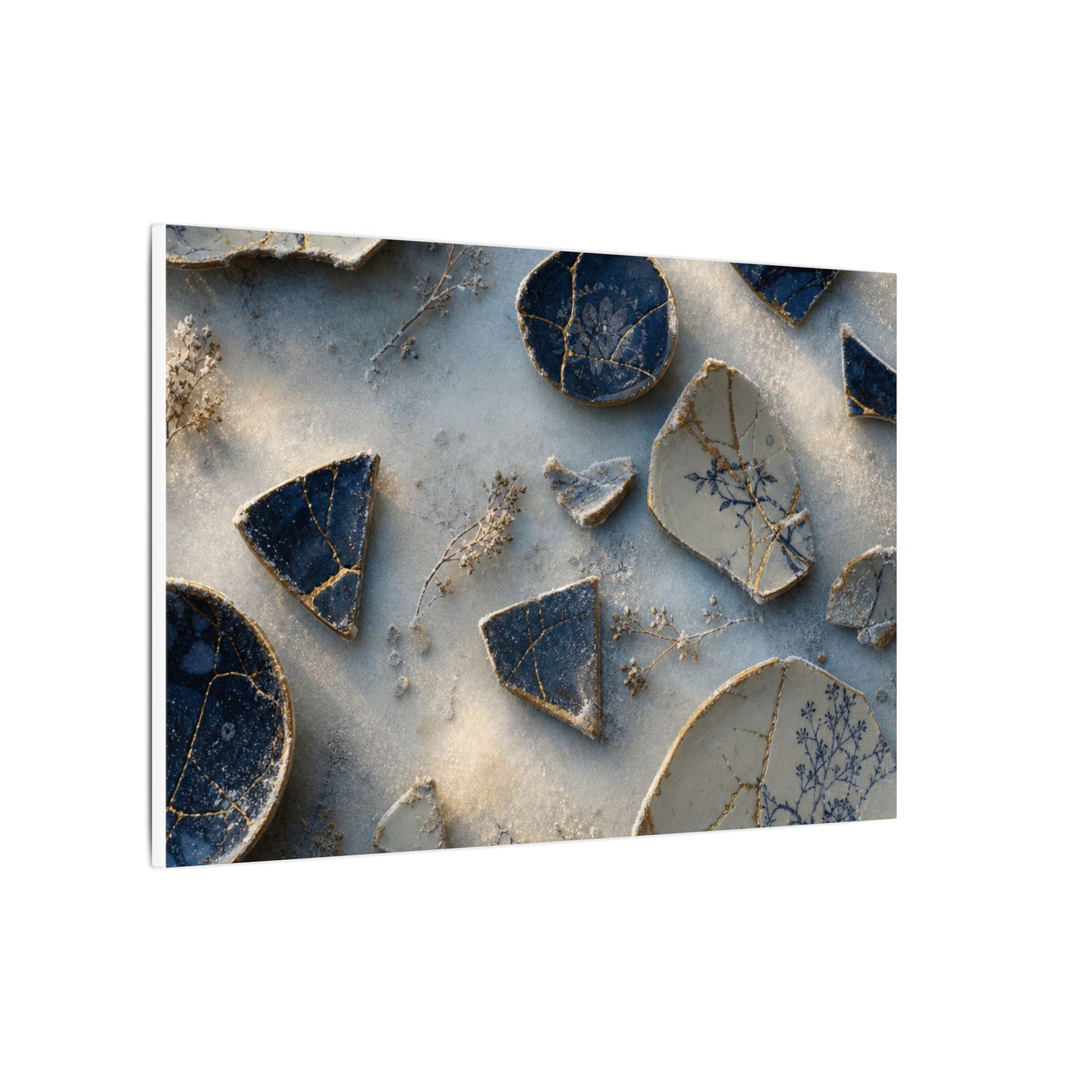 Broken Pottery Canvas Art | Winter Kintsugi Gold Vein Art