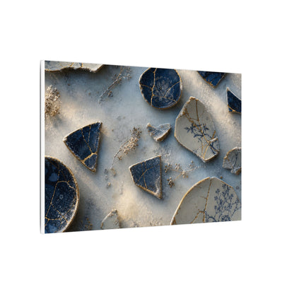Broken Pottery Canvas Art | Winter Kintsugi Gold Vein Art