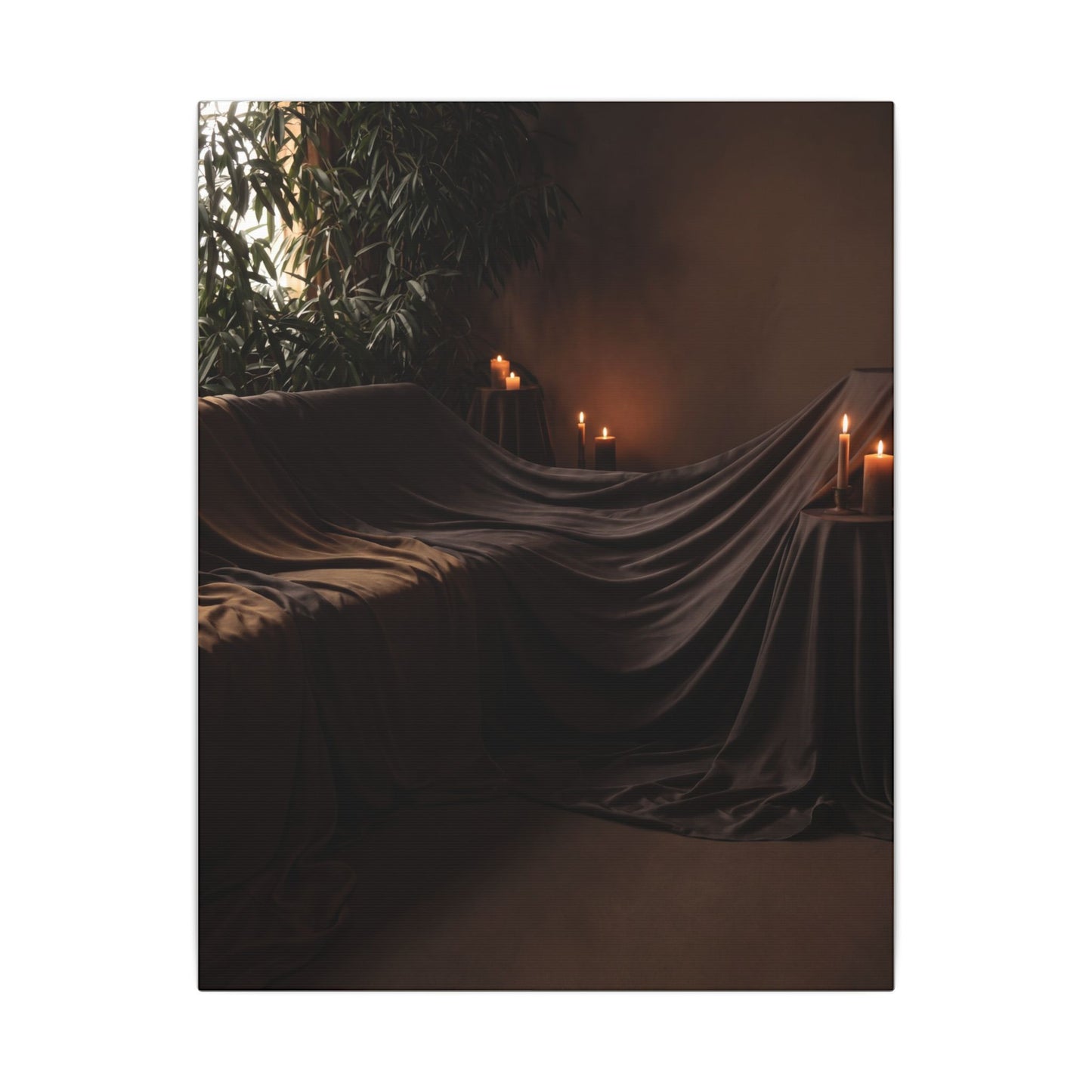 Candlelight Silk Drape Canvas Art - Dark Japandi Ma