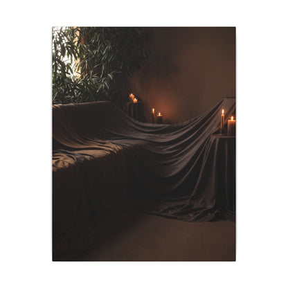 Candlelight Silk Drape Canvas Art - Dark Japandi Ma