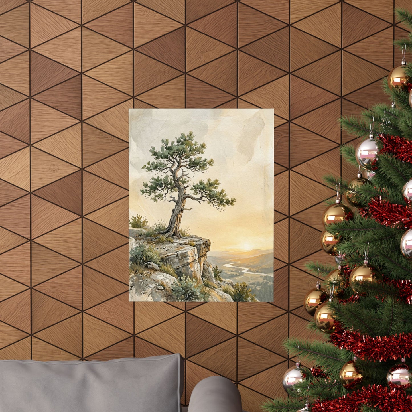 Golden Hour Pine Tree Wall Art Print - Japandi Mono No Aware