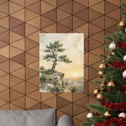 Golden Hour Pine Tree Wall Art Print - Japandi Mono No Aware