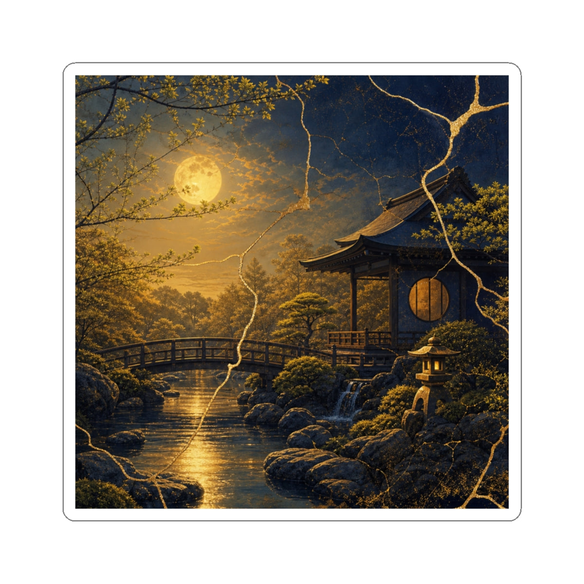 Moonlit Garden Sticker | Spring Kintsugi Gold Vein Art