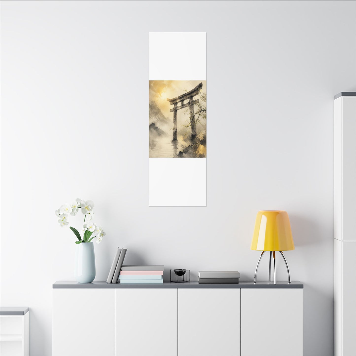 Spring Torii Gate Sumi E Canvas Art | Tranquil Decor