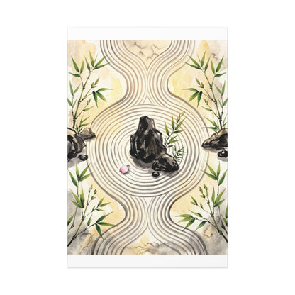 Zen Rock Garden in Golden Hour | Sumi E Canvas Art