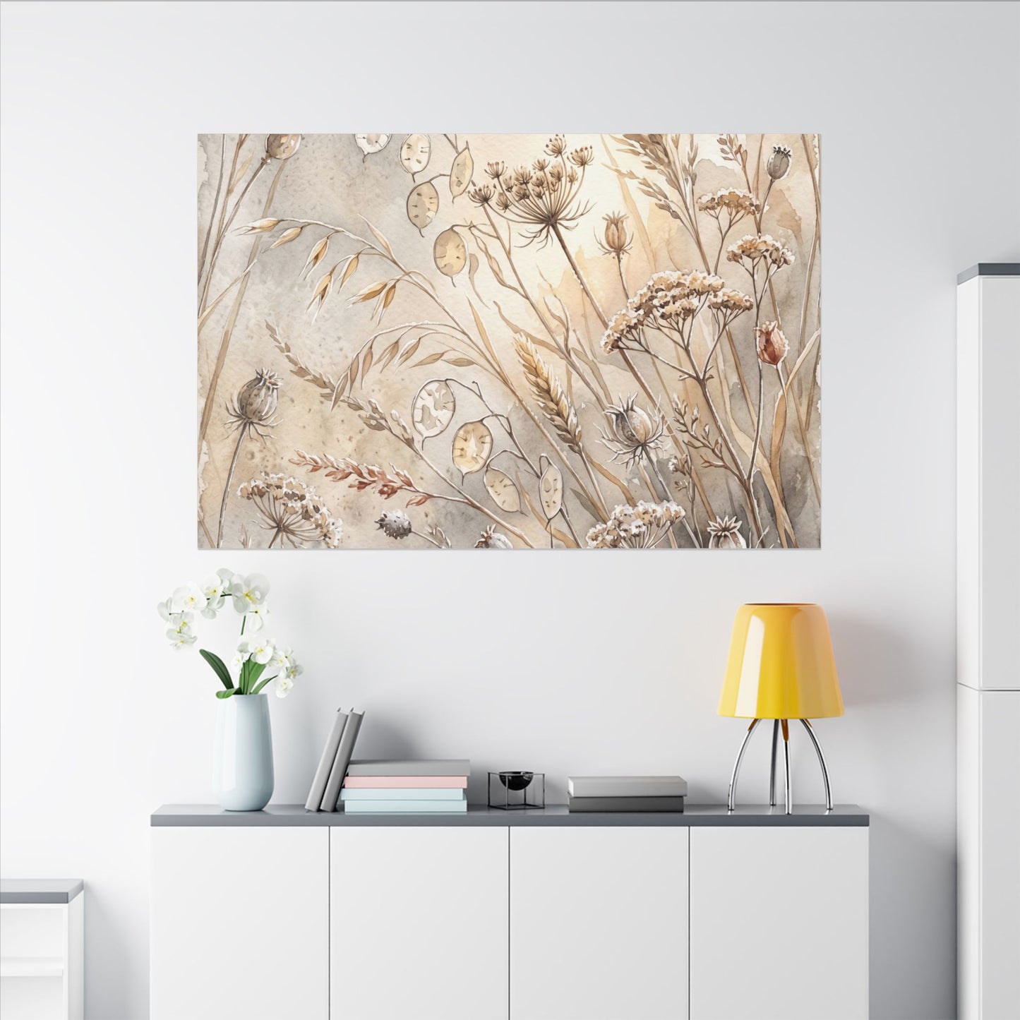 Winter Dried Flowers Watercolor Canvas Art | Warm Decor