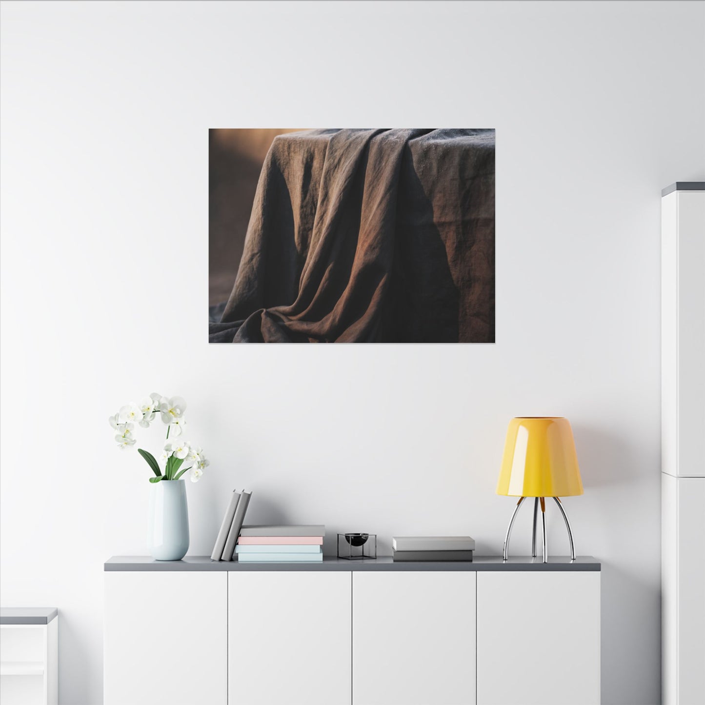 Silk Drape Canvas Art | Winter Dark Japandi Shadow Zen Art
