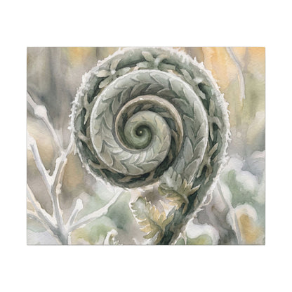 Winter Fern Unfurling Watercolor Canvas Art | Cozy Decor