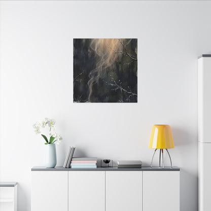 Incense Smoke Winter Canvas Art | Dark Japandi Moody Design