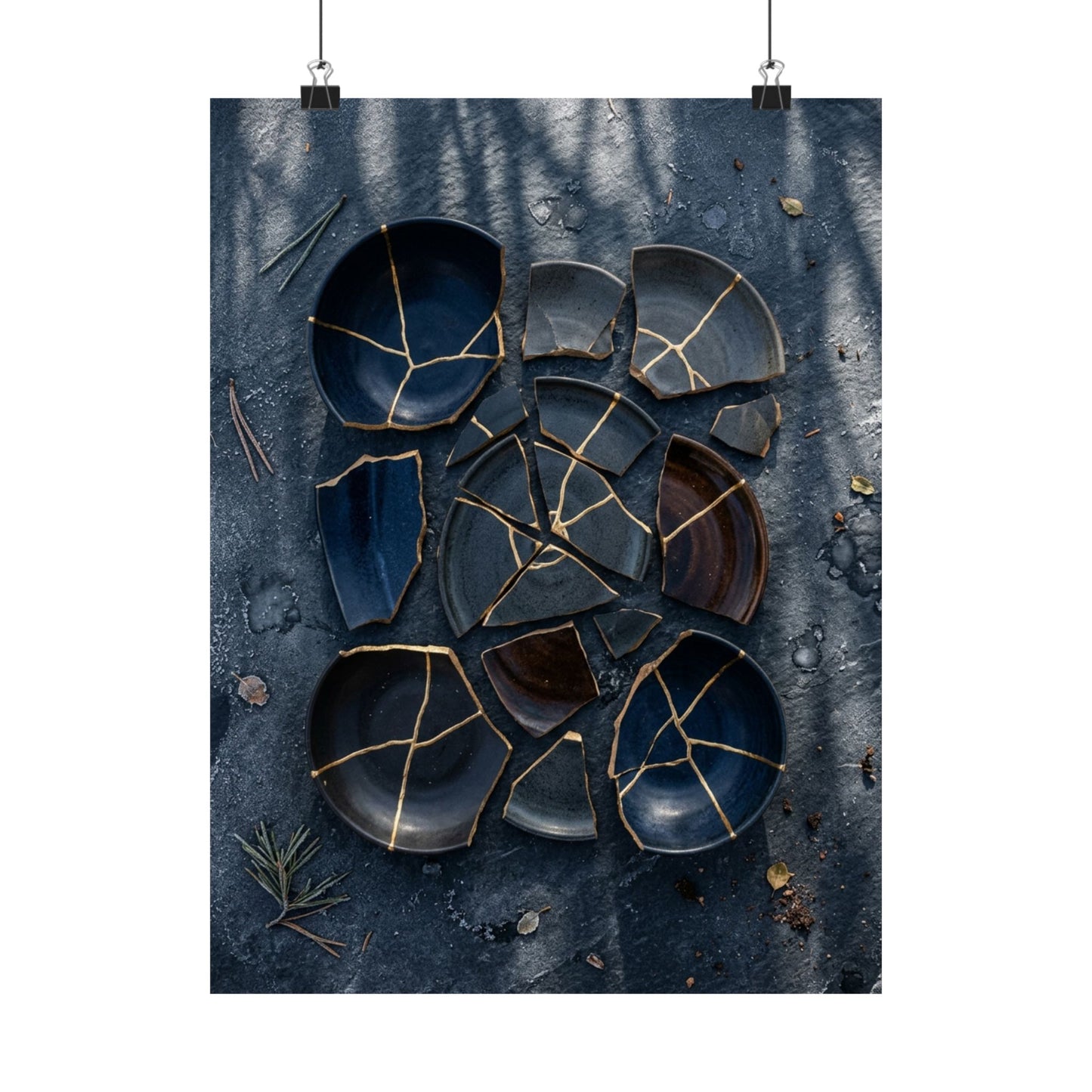 Broken Pottery Wall Art Print | Winter Dark Japandi Shadow Zen Art