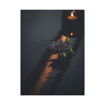 Seijaku Lotus Flower Canvas Art - Dark Japandi Shadow Zen