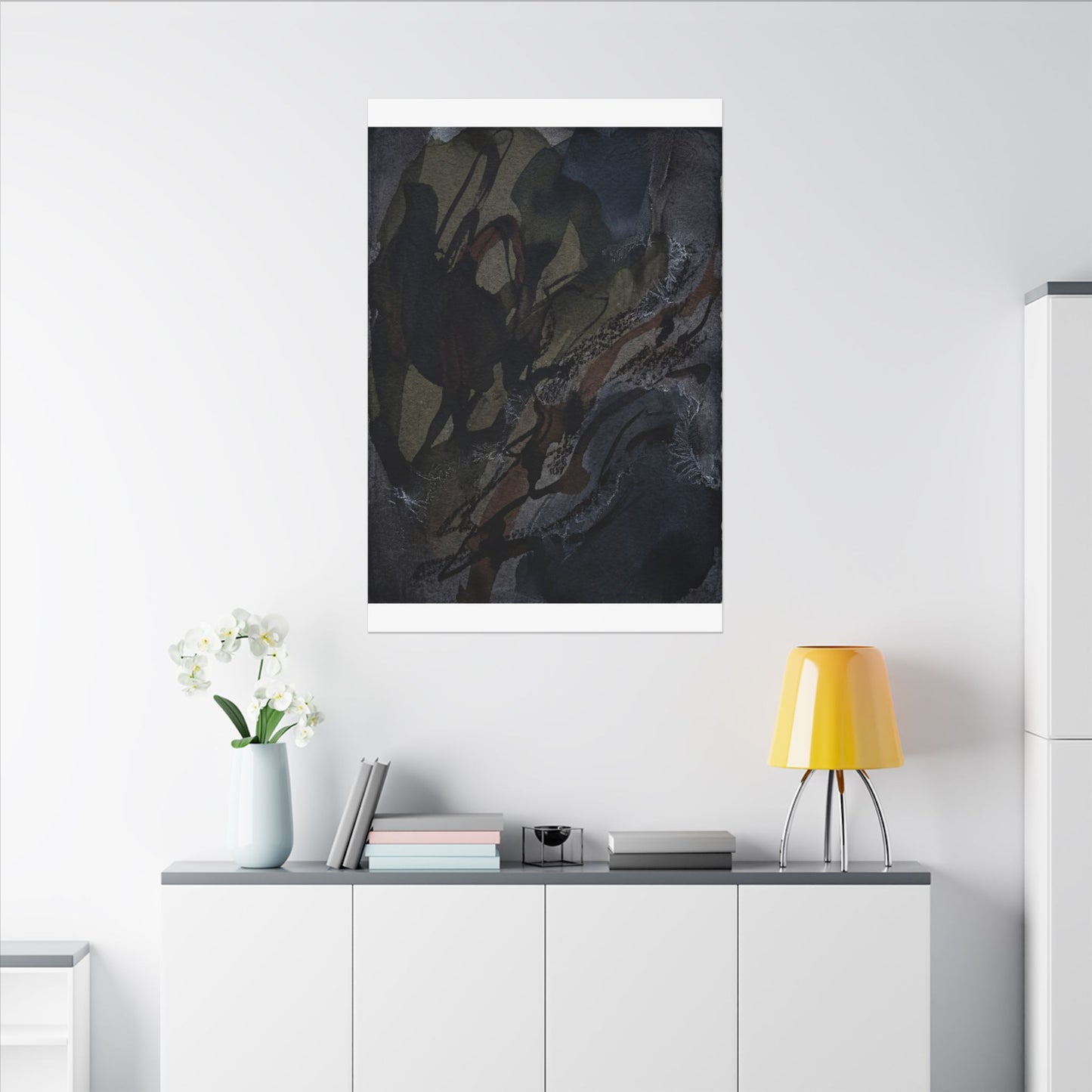 Shadow Play Winter Canvas Art | Dark Japandi Luxurious Design