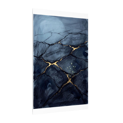 Mono No Aware Cracked Earth Canvas Art - Dark Japandi Charcoal Ink