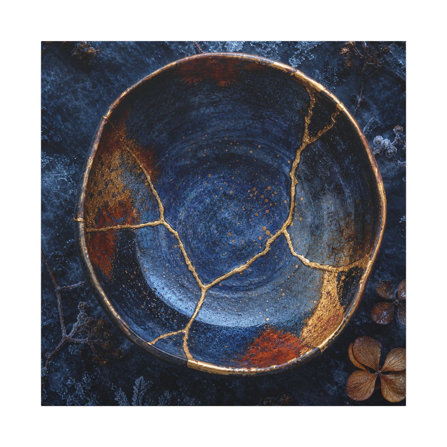 Kintsugi Ceramic Bowl in Moonlight | Crackle Gold Canvas Art