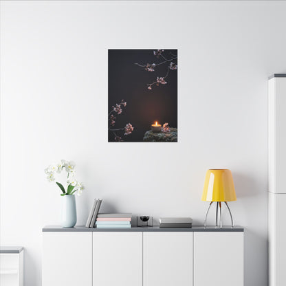 Dark Japandi Cherry Blossom in Candlelight | Moody Minimal Canvas Art